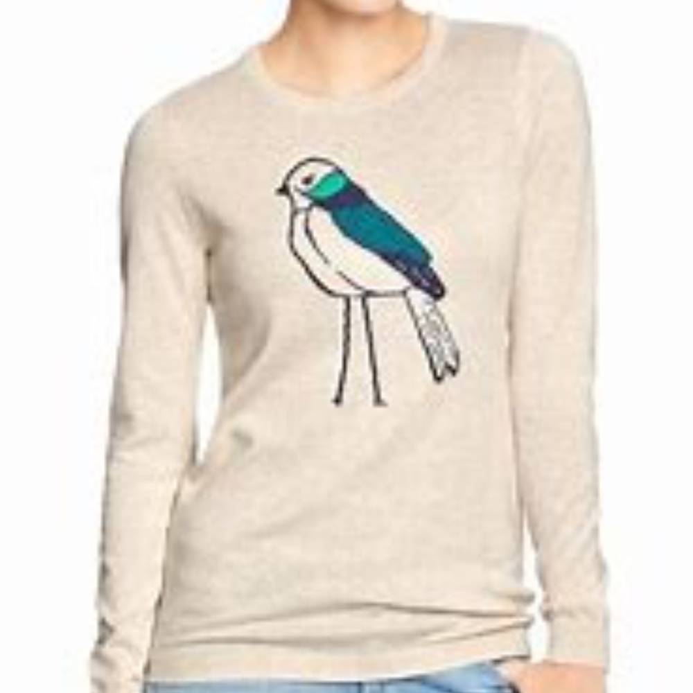 Old Navy Semi-Fitted Beige & Blue Bird Sweater